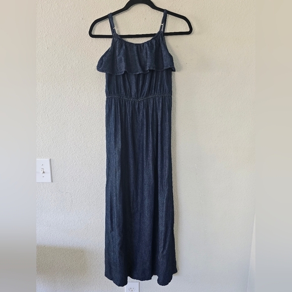 Deja Bleu Maxi Jean Dress Sz S Blue Chambray Sleveles Adjustable Strap  Classic - Picture 7 of 7